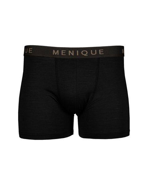 meniques herre korte boxershorts med logo i linningen, farve sort, hvid baggrund.