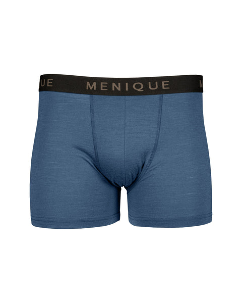 meniques herre korte boxershorts med logo i linningen, farve denim, hvid baggrund.