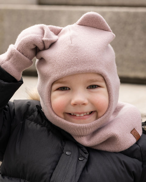 Børns Strikkede Balaclava og Vanter 2-Dele Sæt
