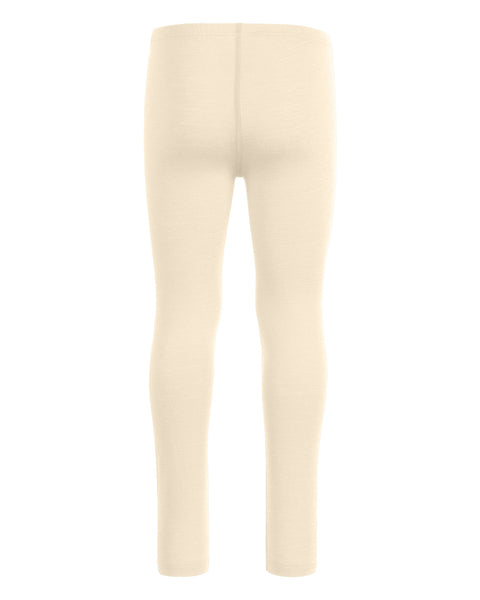 the menique 160gsm kids' merino pants in natural color, back view.