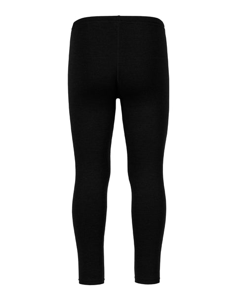 Back view of the menique kids' 250 gsm merino pants in black color, white background.