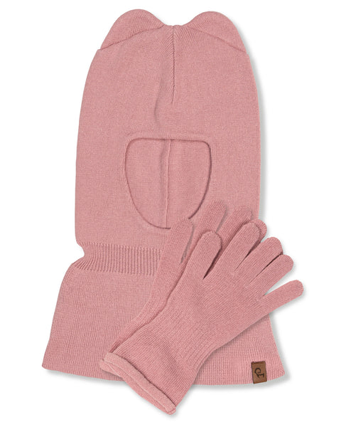 Børne Strikket Balaclava & Handsker Bomuld 2-Dele Sæt Candy Pink