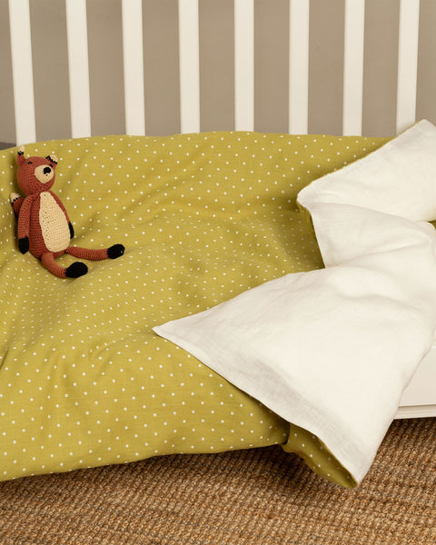Linen Baby Duvet Cover in leaf dots