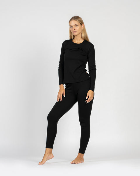 Dame 250 Langærmet & Leggings 2-delt Sort