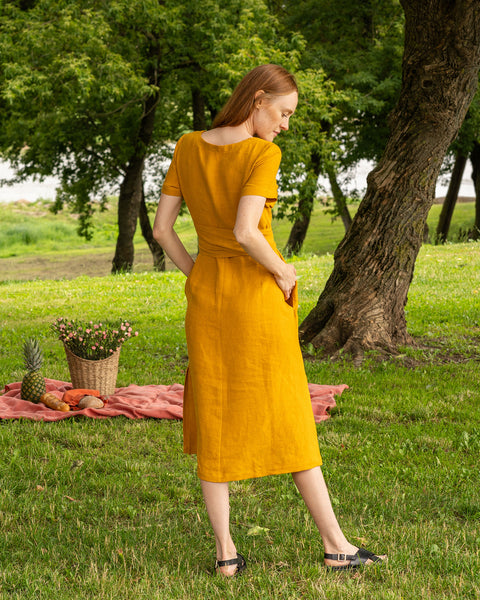 Linned Kortærmet Obi Omslagskjole Milly