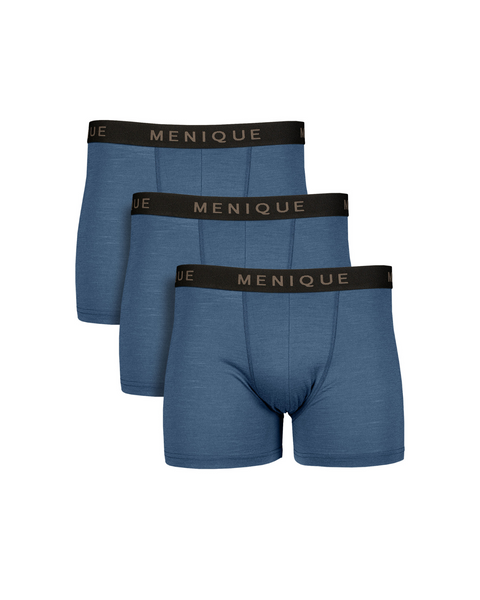 Herre merinould boxershorts 3-pak i denimblå – lugtbestandigt og hurtigtørrende undertøjssæt til daglig brug.