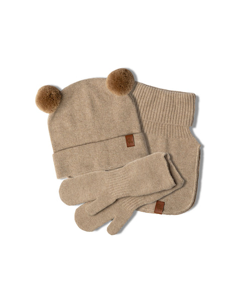 Strikket babyhue, Dickie & vante- og hue-sæt i 3 dele