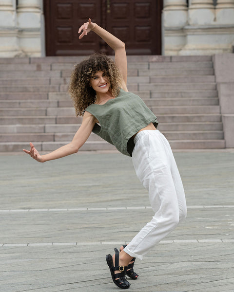 Linned ærmeløs kort top Ana Sten Grøn