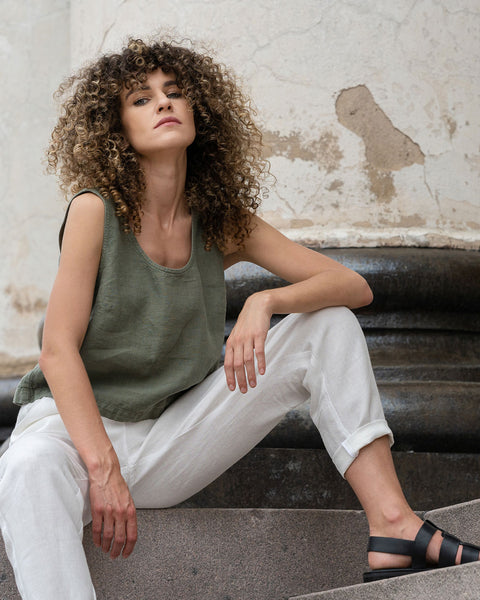 Linned ærmeløs kort top Ana Sten Grøn