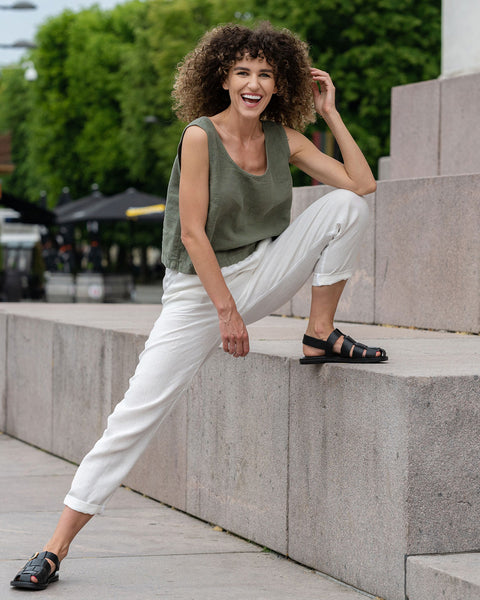 Linned ærmeløs kort top Ana Sten Grøn