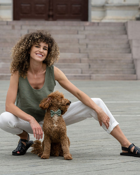 Linned ærmeløs kort top Ana Sten Grøn