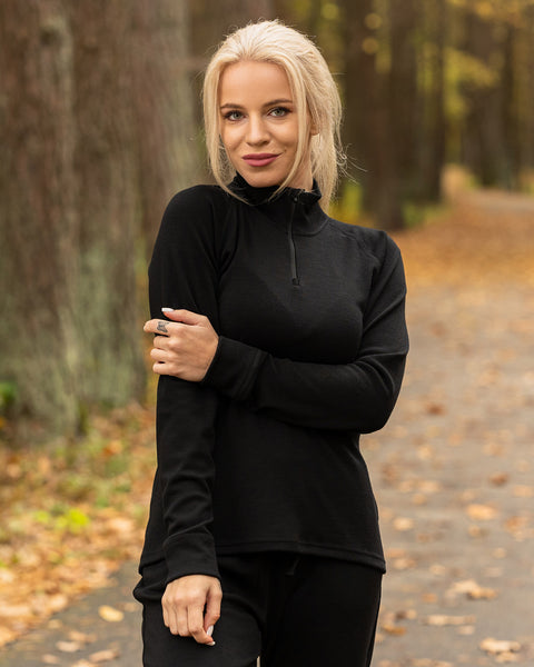 Damebluse med lynlås i halsen 250 g/m² Sort