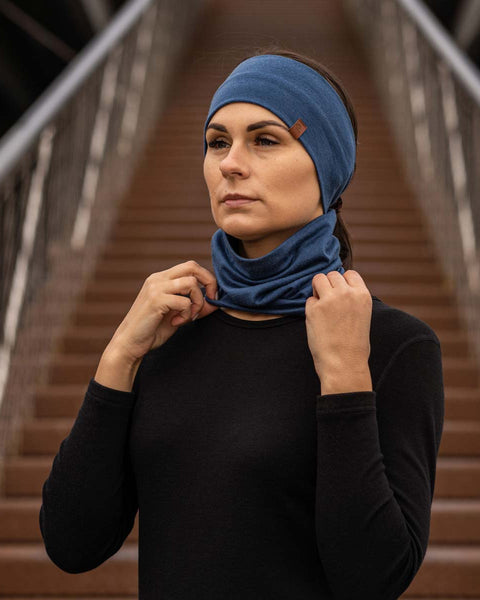 Sæt med pandebånd og halsedisse til kvinder i denim