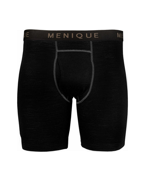 Menique herreboxershorts i farven sort, hvid baggrund.
