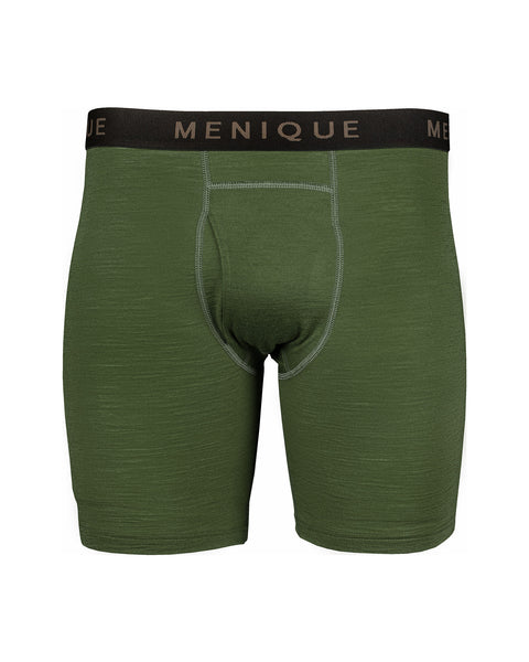 Menique herreboxershorts i farven mørkegrøn, hvid baggrund.