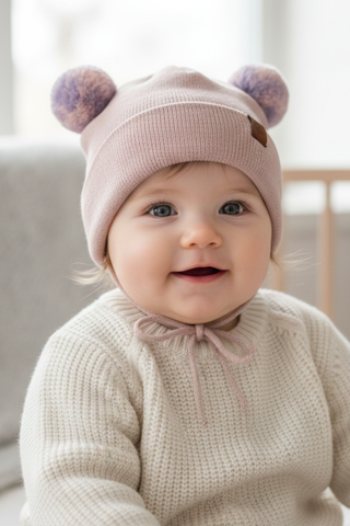 Børne Strikket Babyhue i Kasmirblanding - 1-3 år / Støvet pink