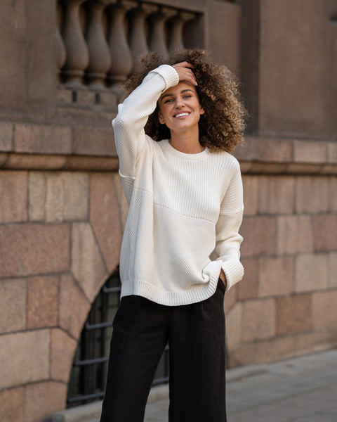 Dame Strikket Bomuldstrøje Sonata Hvid