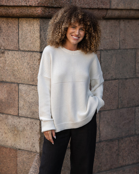 Dame Strikket Bomuldstrøje Sonata Hvid