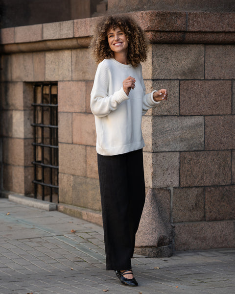 Dame Strikket Bomuldstrøje Sonata Hvid