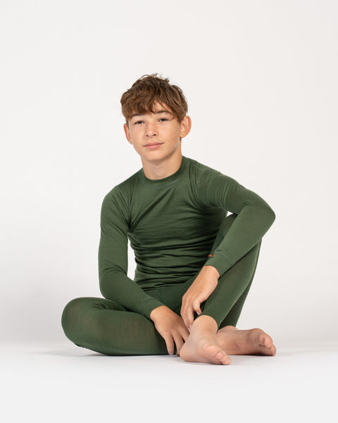 Kids' 160 Long Sleeve &amp; Bottom 2-Piece Dark Green