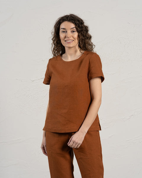 Linned T-shirt Top Emma Mandler Brun