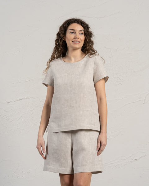Linned T-shirt Top Emma Naturlig