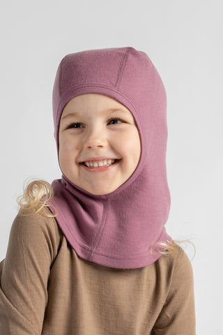 Balaclava med åbent ansigt i 250 merinould til børn - 44-48 / Pink Mauve