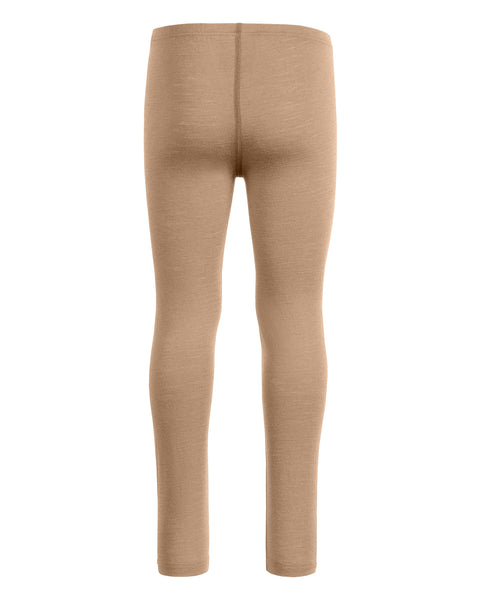 The menique 160gsm merino kids' pants in beige color back view.