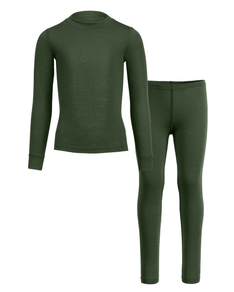 Kids' 160 Long Sleeve &amp; Bottom 2-Piece Dark Green, front view.
