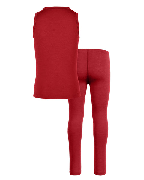Børne Merino Undertrøje og Bukser 2-Dele Royal Kirsebær