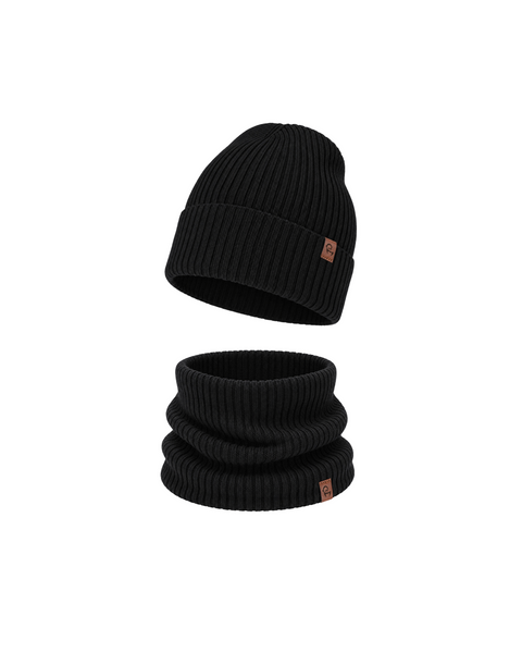 Kids' Merino Wool Ribbed Knit Beanie &amp; Gaiter Set
