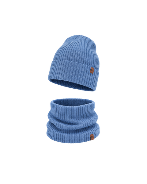 Kids' Merino Wool Ribbed Knit Beanie &amp; Gaiter Set
