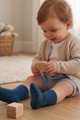 Kids' Breathable Merino Rib Crew Socks - 6-24 M / Blue