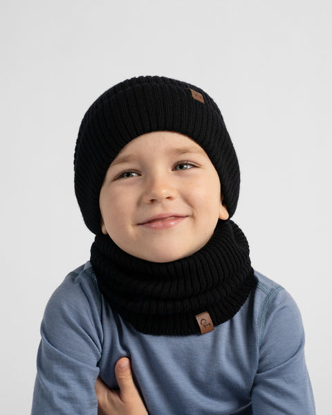 Kids' Merino Wool Ribbed Knit Beanie &amp; Gaiter Set