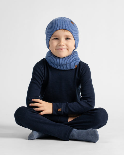 Kids' Merino Wool Ribbed Knit Beanie &amp; Gaiter Set