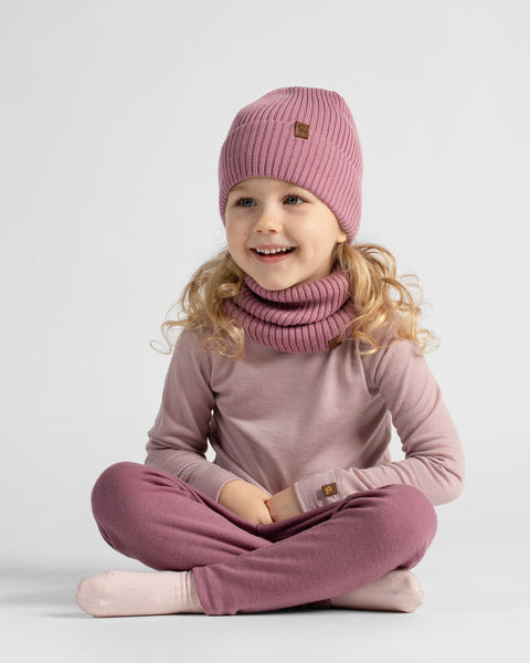 Kids' Merino Wool Ribbed Knit Beanie &amp; Gaiter Set