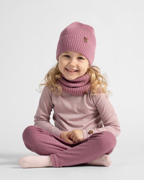 Kids' Merino Wool Ribbed Knit Beanie &amp; Gaiter Set