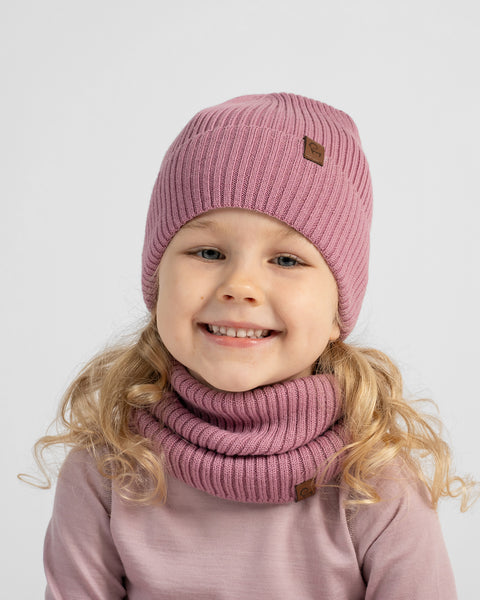 Kids' Merino Wool Ribbed Knit Beanie &amp; Gaiter Set