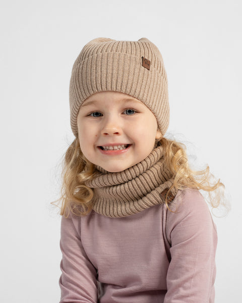 Kids' Merino Wool Ribbed Knit Beanie &amp; Gaiter Set