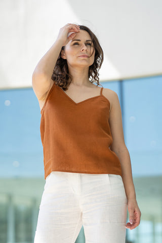 Linen Slip Top Kim Almond Brown - XS / Almond Brown