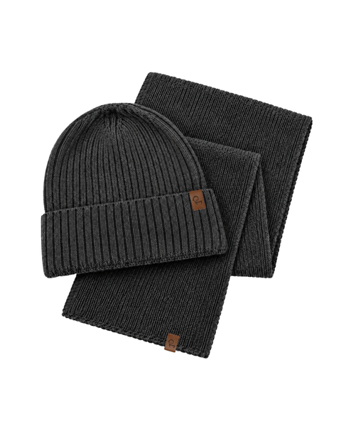 Men's Merino Ribbed Knit Beanie &amp; Scarf Set