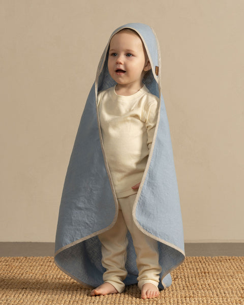 Linen Hooded Baby Towel Cloudy Blue