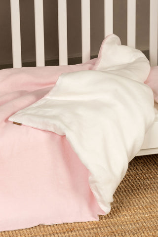 Linen Kids' Duvet Cover - 43 x 49" / Dusty Pink/White
