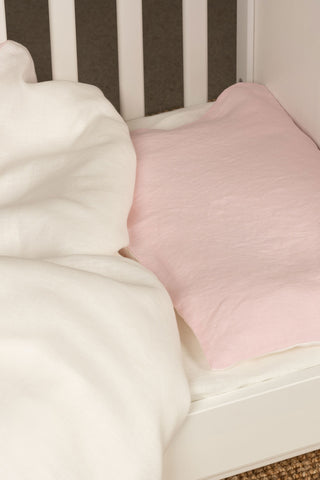 Linned Børne Pudebetræk - 35 x 55 cm / Støvet pink/Hvid