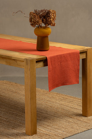 Dugløber i hør - 45 x 140 cm / Kanelrød