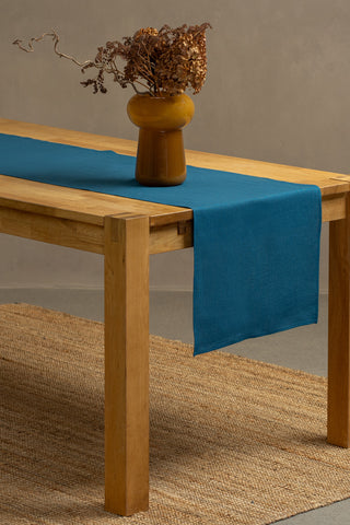 Dugløber i hør, mørkegrøn - 45 x 140 cm / Koboltblå