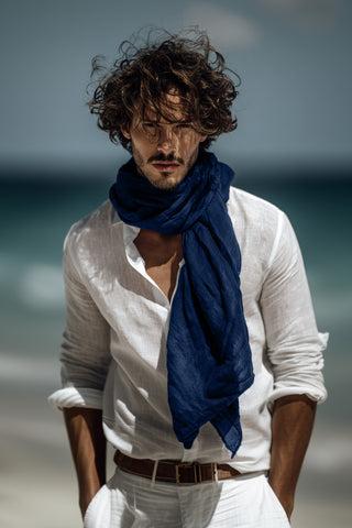 Linen Scarf for Men - Classic / Storm Blue