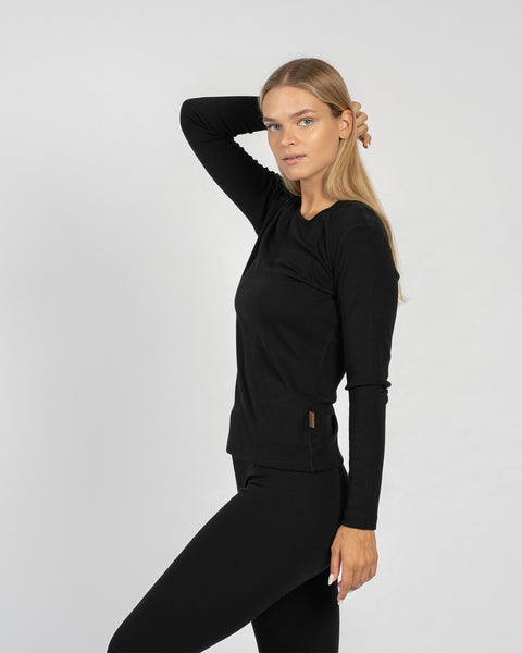 Dame 250 Langærmet &amp; Leggings 2-delt Sort