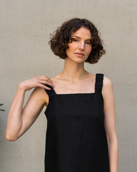 Linned Maxi Forklæde Kjole med Åben Ryg Fiona