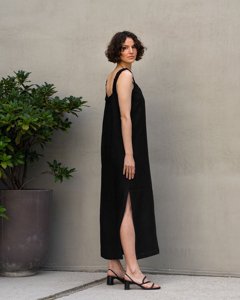 Linned Maxi Forklæde Kjole med Åben Ryg Fiona